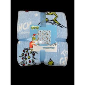 How‎ The Grinch Stole Christmas Plush Throw Blanket Queen 90x90 Blue